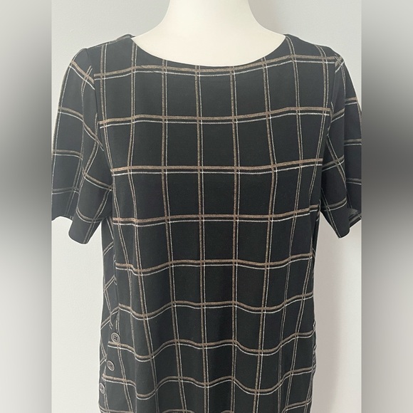 J. Jill‎ Dress Women’s Petite M Black Ponte Window Pane Short Sleeve Pockets NEW - Picture 3 of 11